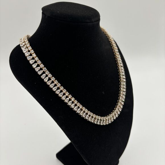 Melinda Maria | Stunning Simulated Diamond Gold Plated Princess Tennis Necklace - Picture 3 of 10